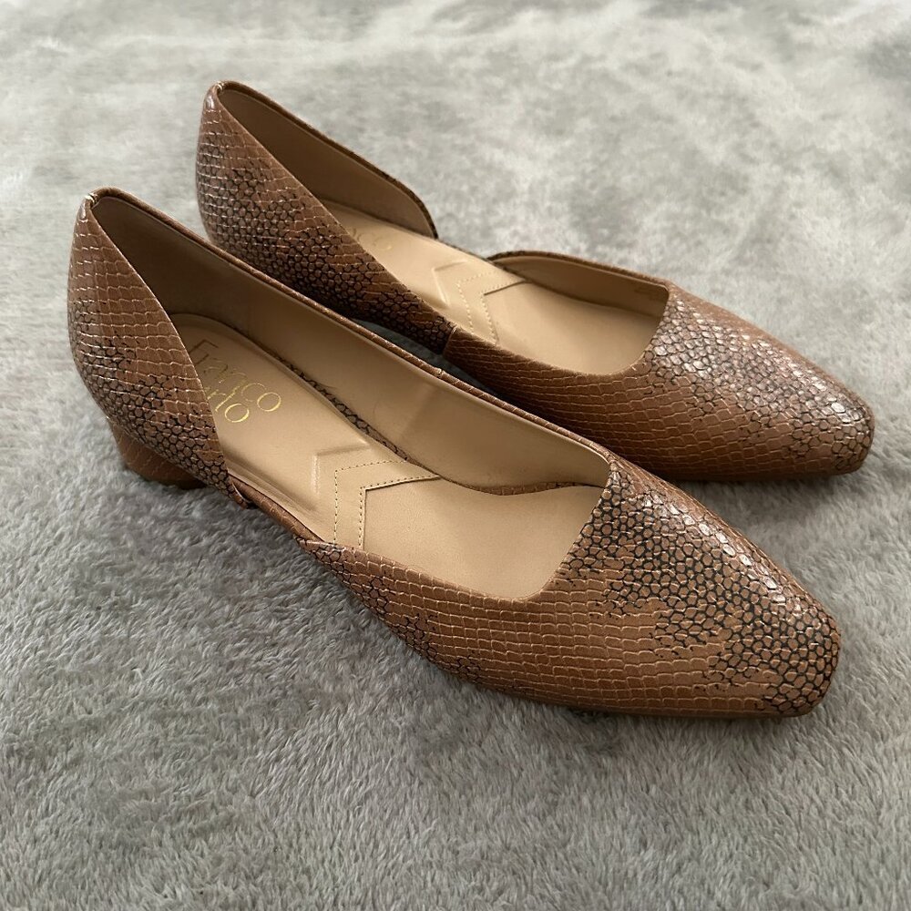 Franco Sarto Citrus Square Toe Block Heel Shoes Snake Print Women's 7